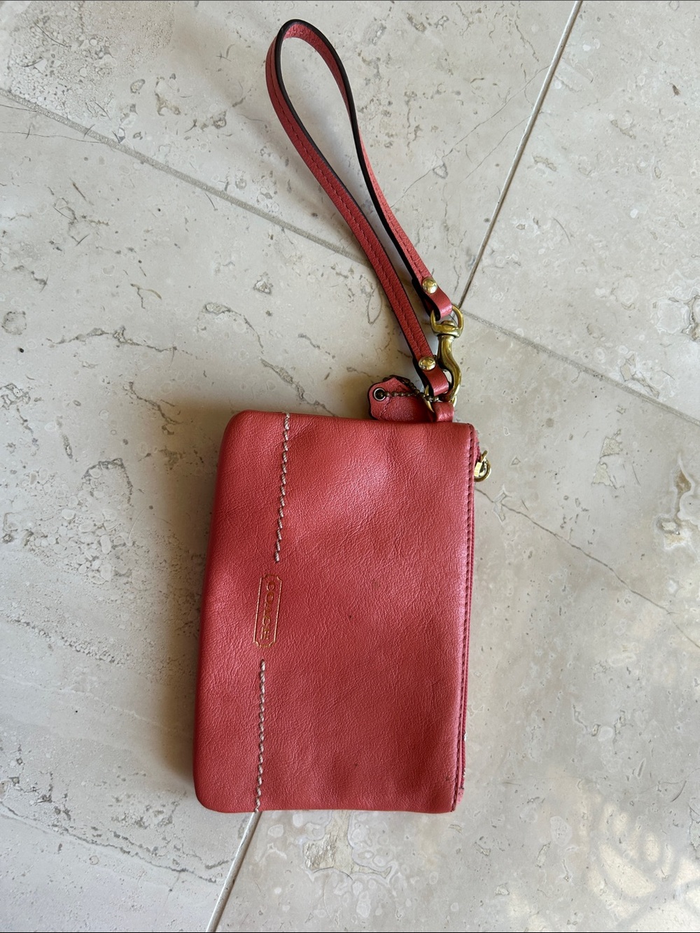 Coach Red Leather Wristlet Clutch - Women's Compact Wallet
